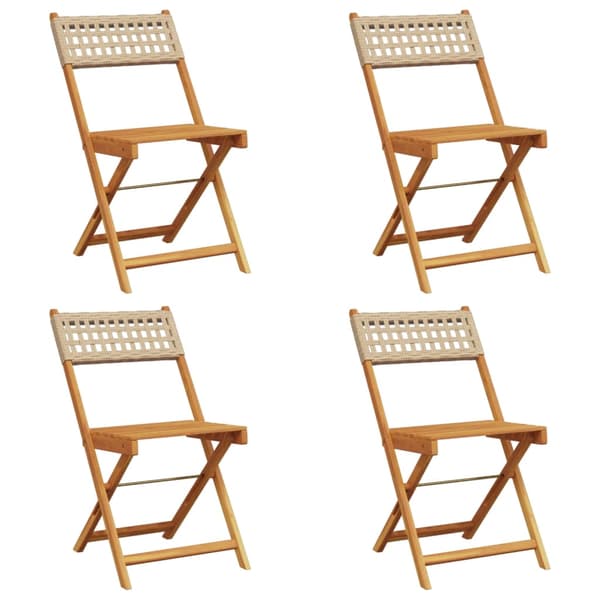vidaXL foldbare havestole, sæt med 4, beige polyrattan og træ
