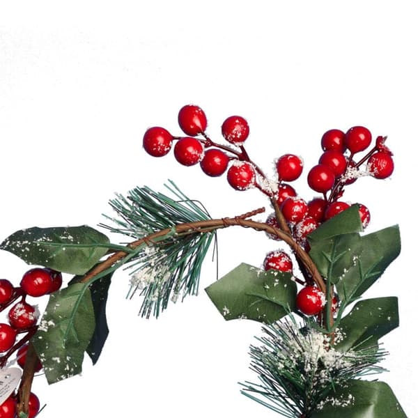 Julekrans med røn og snedækkede grangrene 20 cm