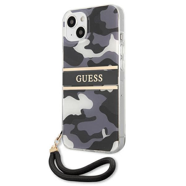 Guess Camo Strap Collection -kotelo iPhone 13:lle, musta