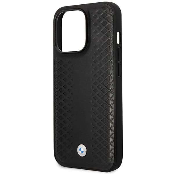 BMW MagSafe-lædercover med diamantmønster til iPhone 14 Pro Max, sort