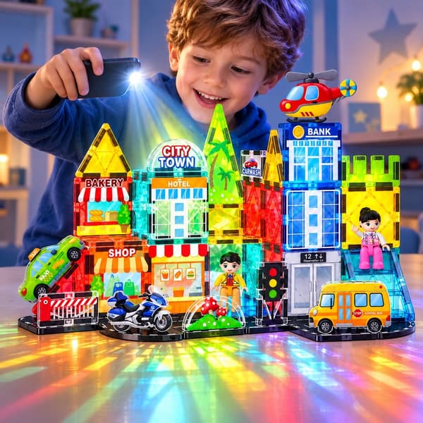 Magnetiska byggklossar 3D stora glaspaneler City 50 st.