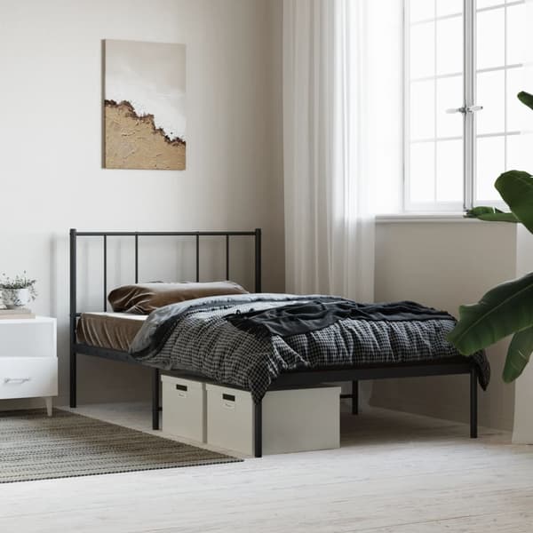 vidaXL metalsengestel med hovedgærde sort 90x200 cm