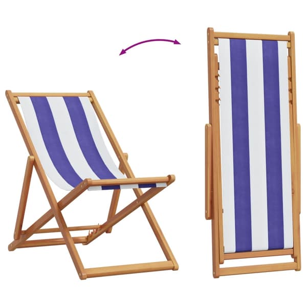 vidaXL foldbar strandstol blå og hvid eukalyptus og stof