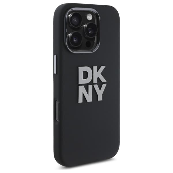 DKNY Liquid Silicone Metal Logo Cover til iPhone 16 Pro, Sort