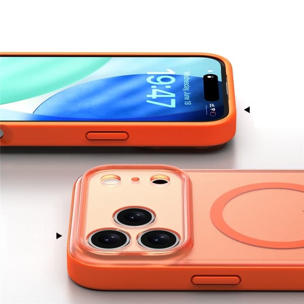 iPhone 17 Pro Max coversæt, MagSafe, mat med kamerabeskyttelse, orange + glas