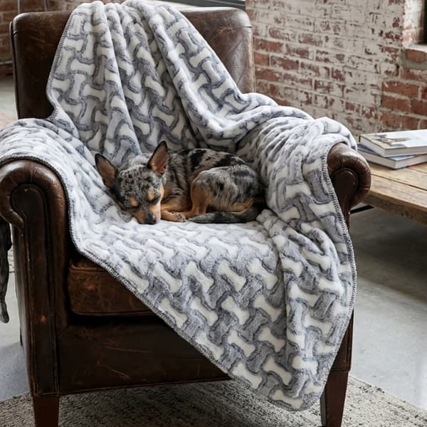 Blødt tæppe til hunde-katteseng DOTTY fleece minky grå terninger 80x55