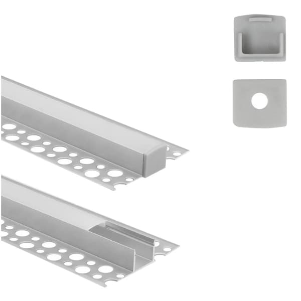 Påbygningsprofil til LED-strips under fliser til pap/gipsplader 2m Hvid lampeskærm