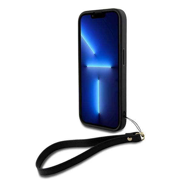 DKNY Wrist Strap Stock Logo-cover til iPhone 15 Pro, sort