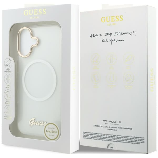 Guess IML Gradient Script Metal MagSafe-etui til iPhone 17, hvidt