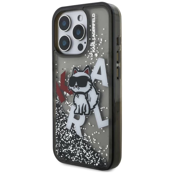 Karl Lagerfeld Liquid Glitter Choupette Logo-cover til iPhone 16 Pro Sort