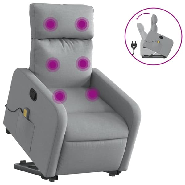 vidaXL Lyftbar massagefåtölj ljusgrå tyg