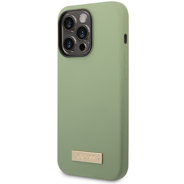 Guess Silikone Logo Plade MagSafe-etui til iPhone 14 Pro Max, Grøn/Khaki