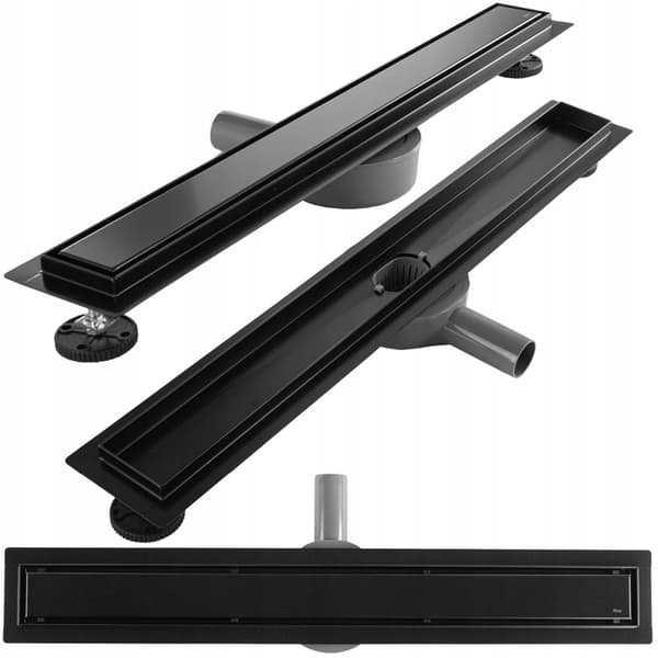 Sort mat lineært bruseafløb, aflangt, 60 cm