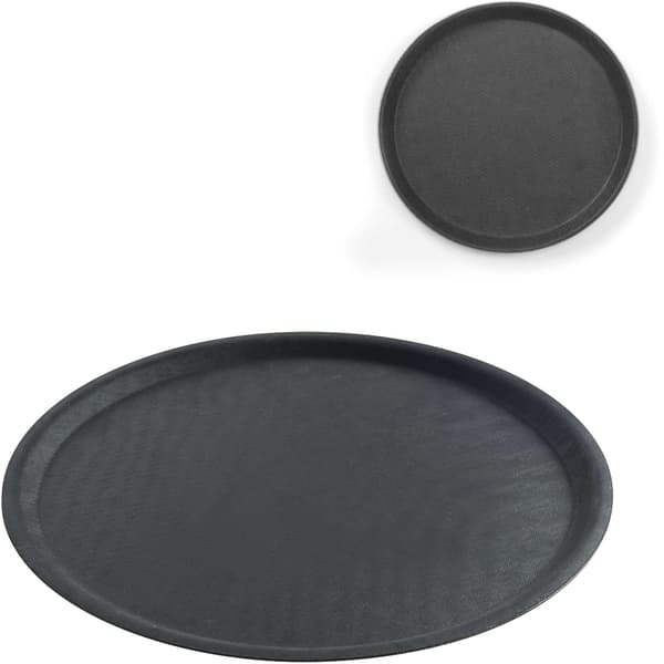 Rund skridsikker tjenerbakke, diameter 28 cm - sort