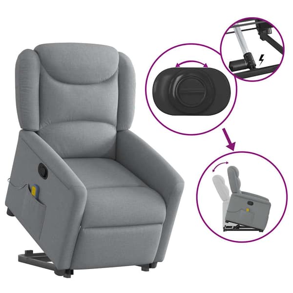 vidaXL Lyftbar massagefåtölj ljusgrå tyg