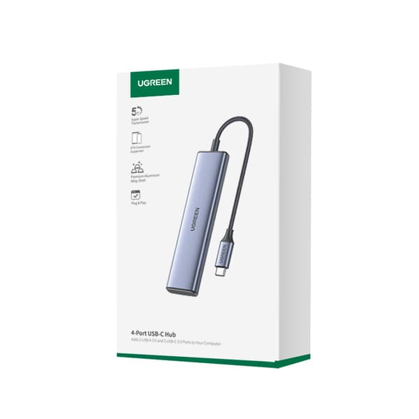 HUB USB-C portadapter - 2x USB-A 2x USB-C 20cm grå
