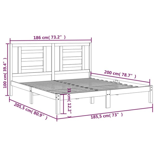 vidaXL Sängram vit massivt trä 180x200 cm