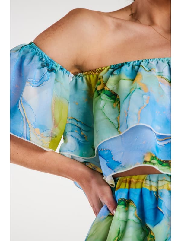 Chiffonbluse med havbølgeprint, S/M