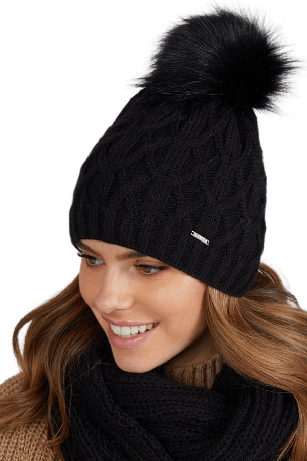 FLORENCE dame vinterhue med pompon, sort