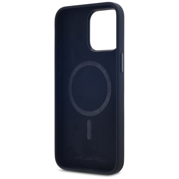 Karl Lagerfeld Silikone Shadow Metal Initial MagSafe-etui til iPhone 15 Pro Max, Sort
