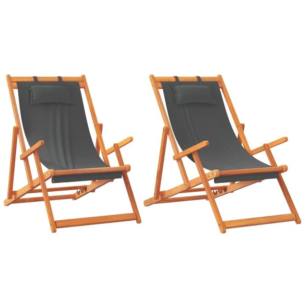 vidaXL Hopfällbara strandstolar, set om 2, grå, tygklädsel
