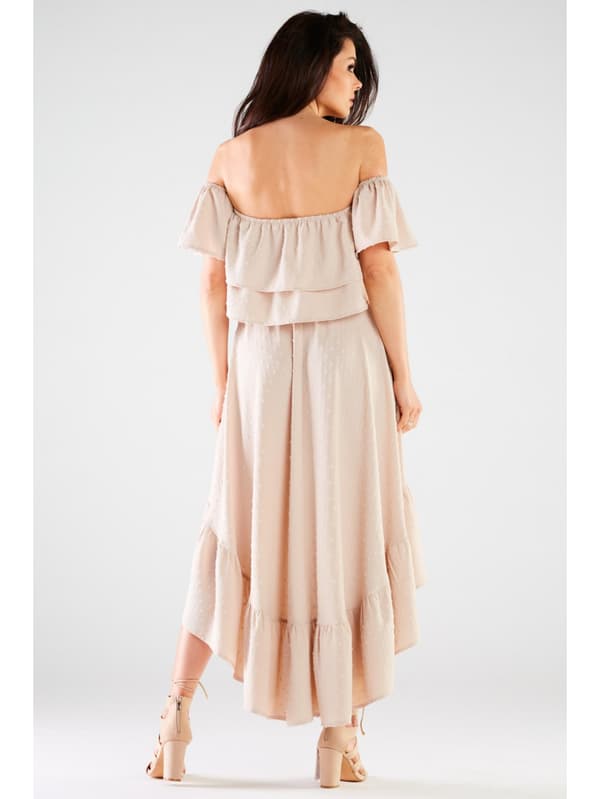 Sommar, asymmetrisk maxikjol, beige S/M