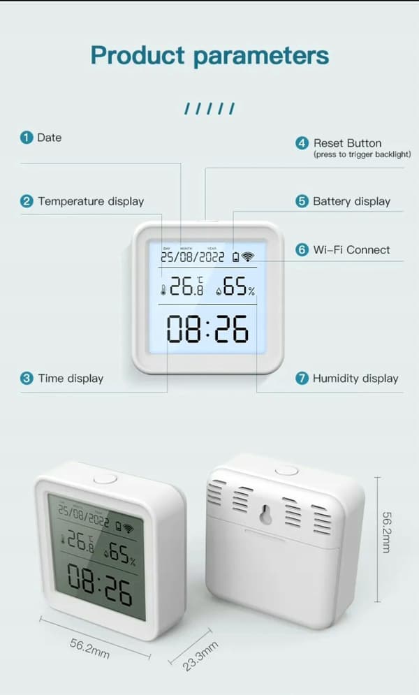 TEMPERATUR- OG FUGTIGHEDSSENSOR 24-TIMERS WIFI LCD-UR