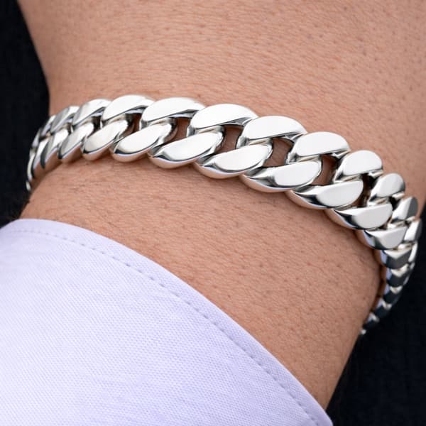 SØLV Herrearmbånd TYK 10mm 925 SØLV Diamant Gave