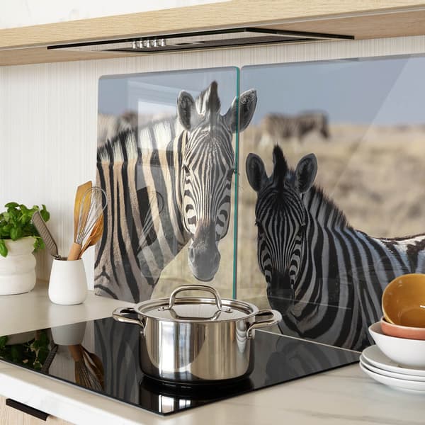 Dekorative serveringsbrætter i glas til snacks, to zebraer, 2x40x52 cm