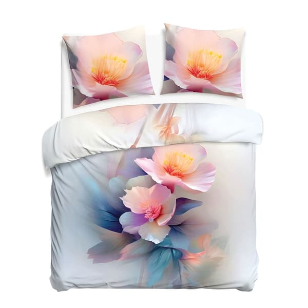 Bäddset 180x200 SATIN BOMULL digitaltryck målade blommor pastell