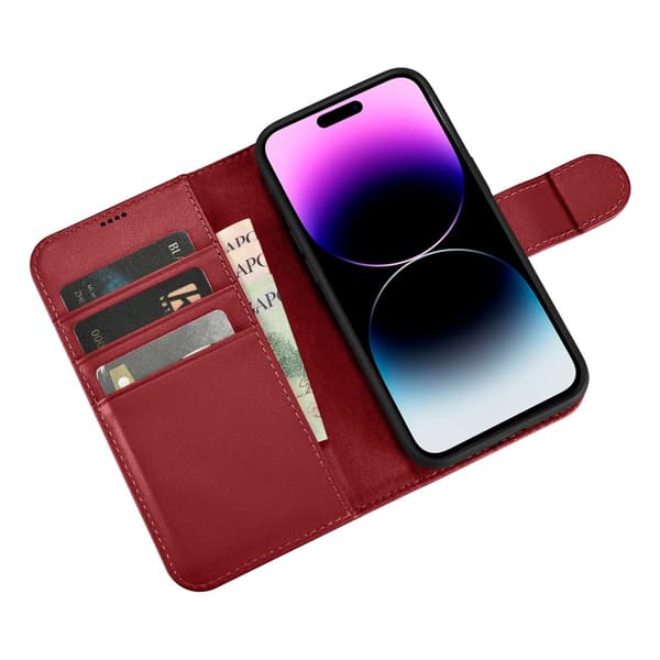 2-i-1 Läderfodral iPhone 14 Pro Max Anti-RFID Plånboksfodral Rött