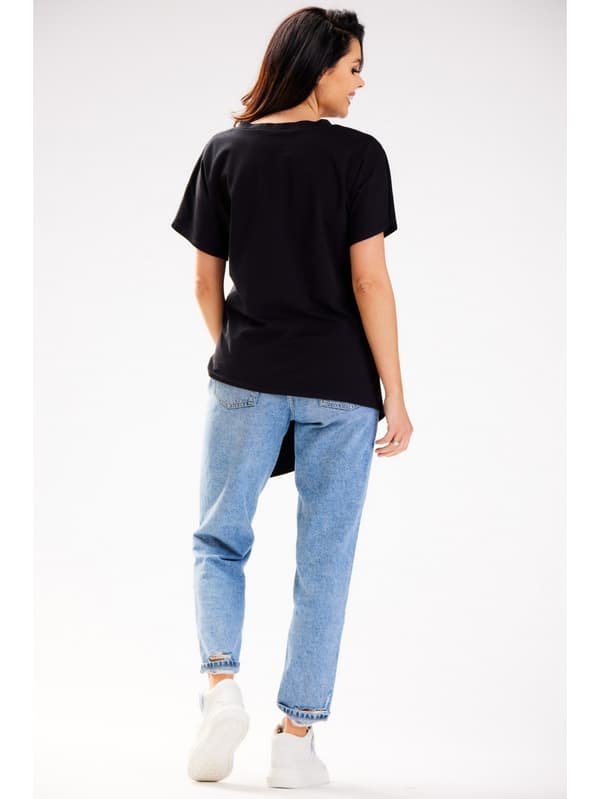 Asymmetrisk bomullsblus med korta ärmar, svart L/XL