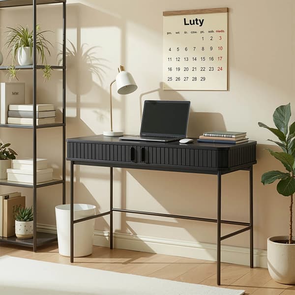 TRISH Udtrækbart skrivebord 120 cm sort riflet moderne loft