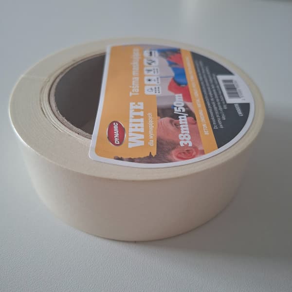 Vit maskeringstejp för målning, lackering, 80C, gummi, 38mm, 50m - Premium