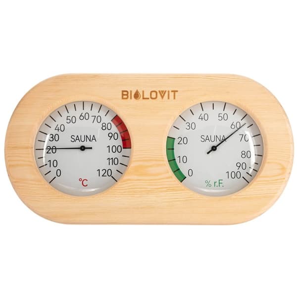 Bilovit - Bastutermometer med hygrometer av furu