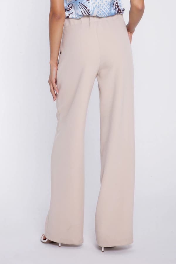 Byxor med bred midja och veck - beige 40