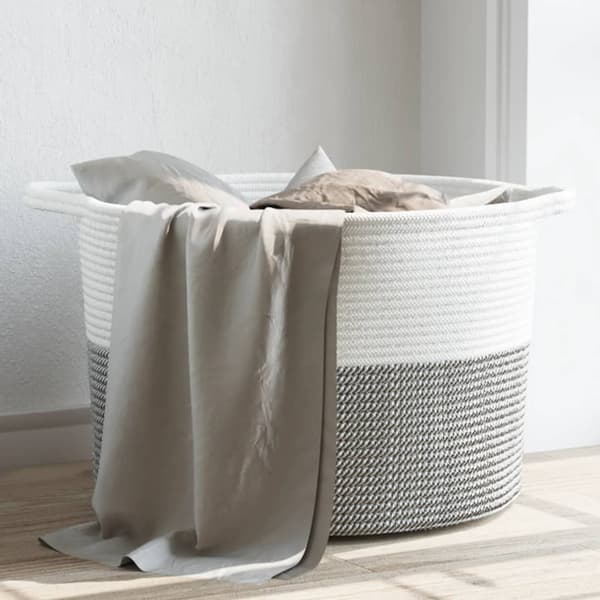 vidaXL Tvättkorg, grå och vit, Ø55x36 cm, bomull