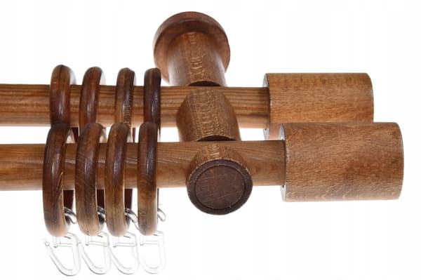 Dobbelt gardinstang i træ, moderne, egetræ, 120 cm, cylinder, Fi20