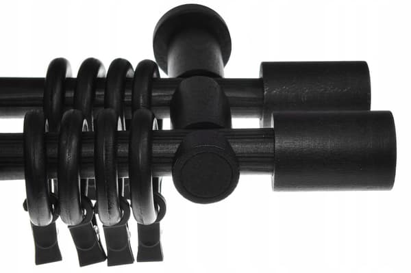 Dobbelt gardinstang i træ, moderne, sort, 120 cm, cylinder, Fi20