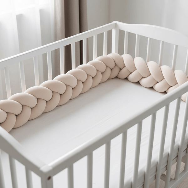 Flätad sammetsbädd till spjälsäng 180 cm (beige)