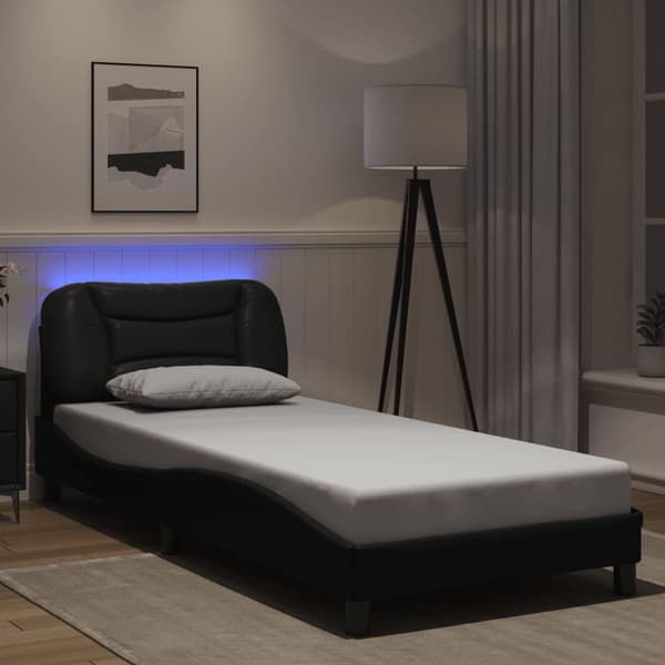 vidaXL sengestel med LED sort 90x200 cm kunstlæder