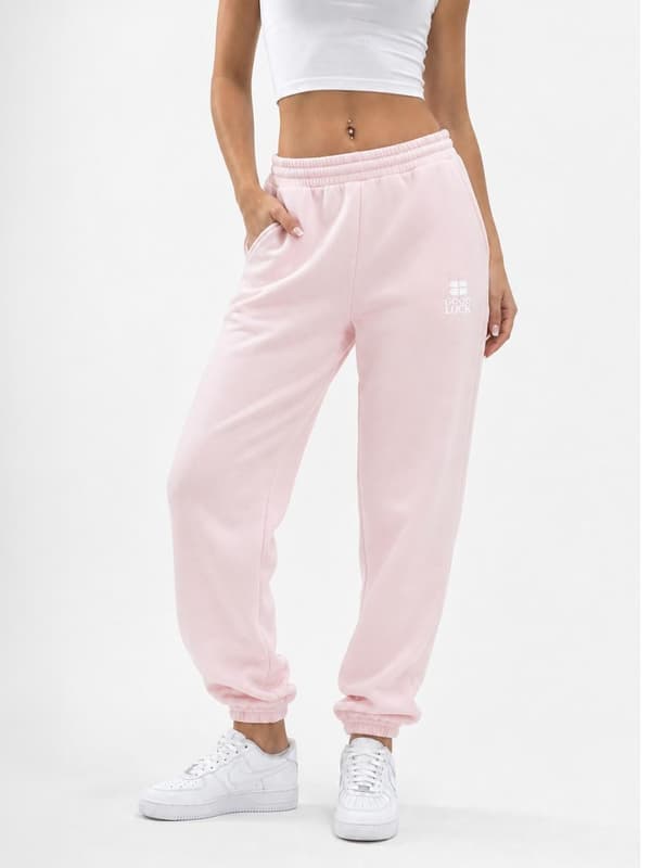 Dame lyserøde joggingbukser med GOOD LUCK-logoprint, L