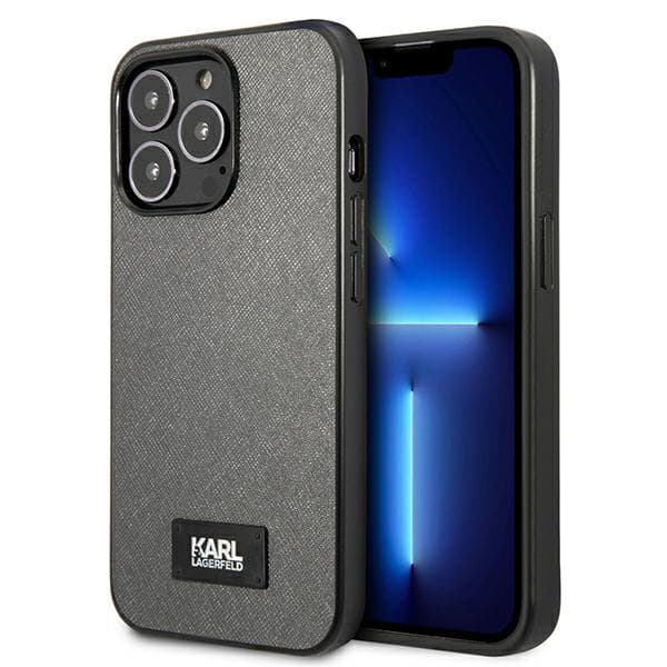 Karl Lagerfeld Saffiano Plaque-cover til iPhone 13 Pro Max, sølv