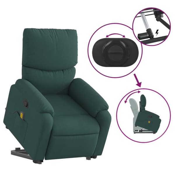 vidaXL Lyftbar massagefåtölj mörkgrön tyg