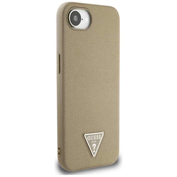 Guess Grained Triangle MagSafe -kotelo iPhone 16e / 17e:lle, ruskea