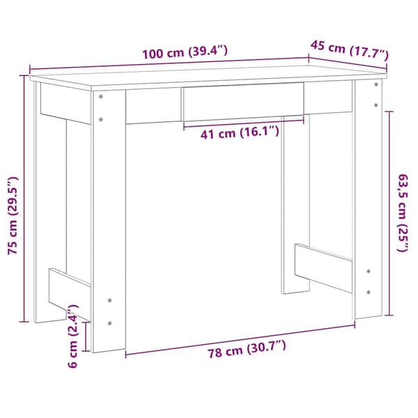 vidaXL skrivebord, røget eg, 100x45x75 cm, træbaseret materiale