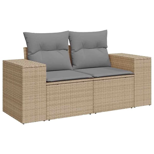 vidaXL Trädgårdssoffa med kuddar, 2-sits, beige, polyrotting