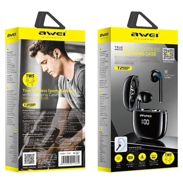 AWEI Bluetooth 5.0 T28P TWS hovedtelefoner + dockingstation sort