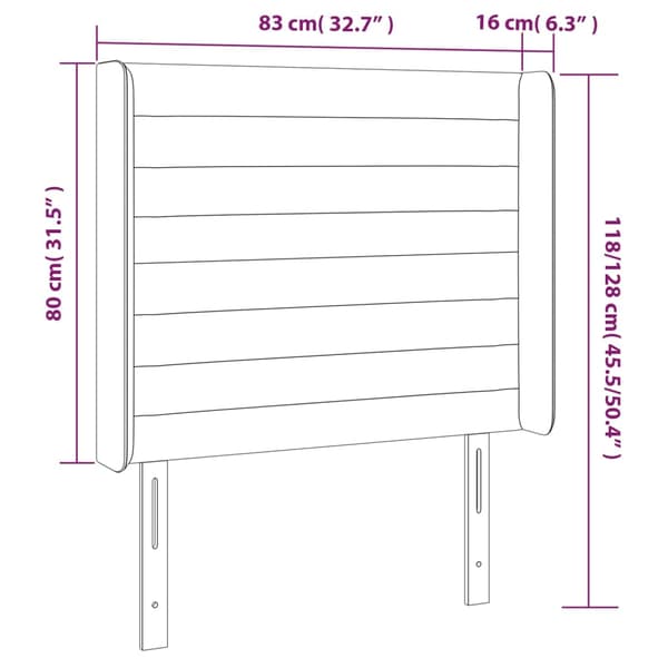 vidaXL Vingad nackstöd rosa 83x16x118/128 cm sammet