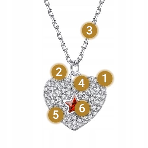 Sølvkæde pr 925 hjerte med cubic zircon krystal hjerte sølvstjerne